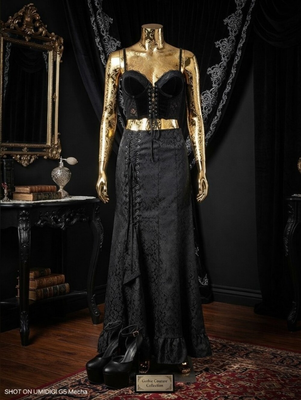 Elegant Gothic Lace-Up Ruffle Hem Maxi Skirt 🖤
